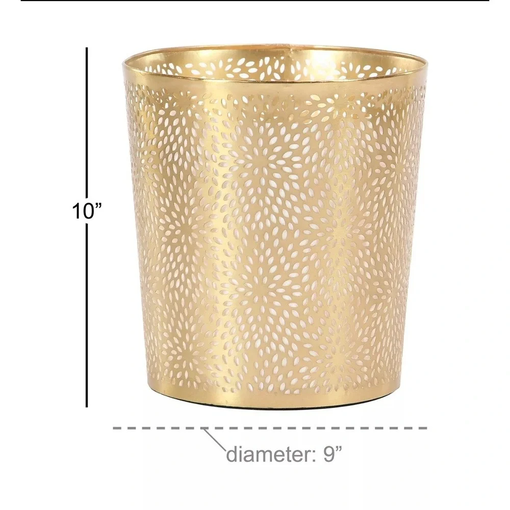 CosmoLiving by Cosmopolitan Metal Small Waste Bin with Laser Carved Floral De...